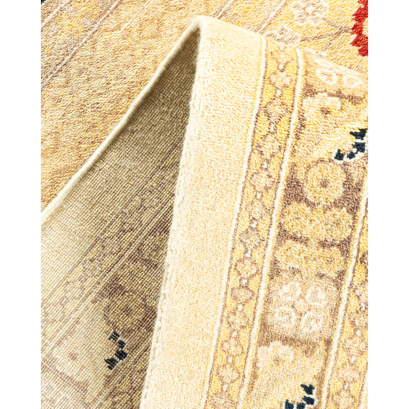 Tapis sable / rouge / noir noué à la main de conception unique 8 pi 2 po x 10 pi 4 po Keller