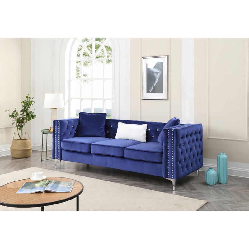 Tina 87'' Velvet Sofa, Blue Velvet
