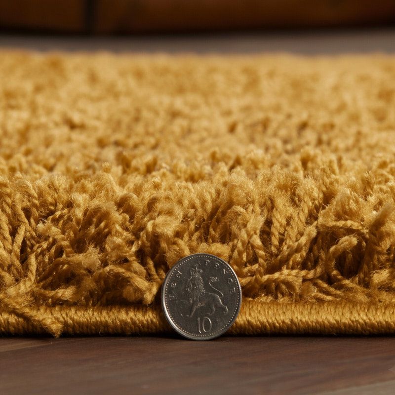 Verona Thick Ochre Shaggy Area Rug – Soft Pile, Non-Slip, Durable Polypropylene Carpet for Living Room, Bedroom & Hallway