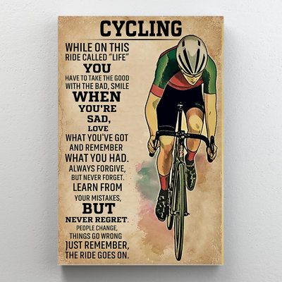 " Cycling While On This Ride Called Life - 1 Piece Rectangle Graphic Art Print On Wrapped Canvas "