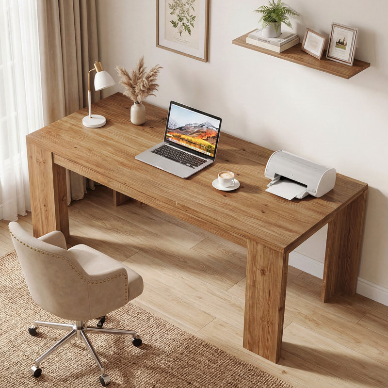 Bureau de direction rectangulaire en bois massif de 63 pouces, bureau de maison de ferme, poste de travail d'écriture