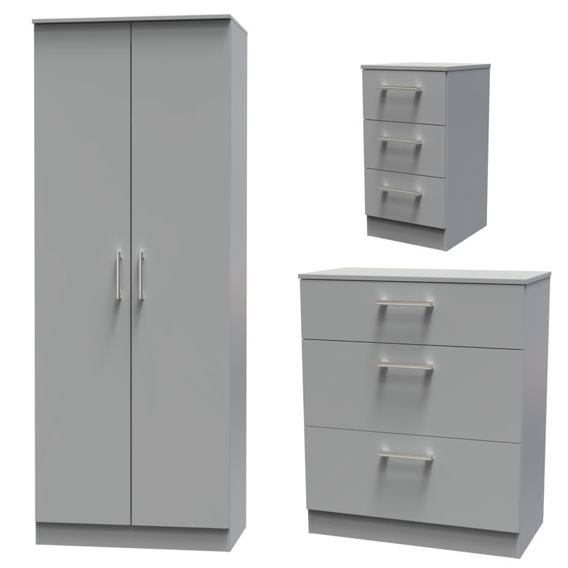 Fully Assembled Bartly 3 Piece Bedroom Set, Dusk Grey