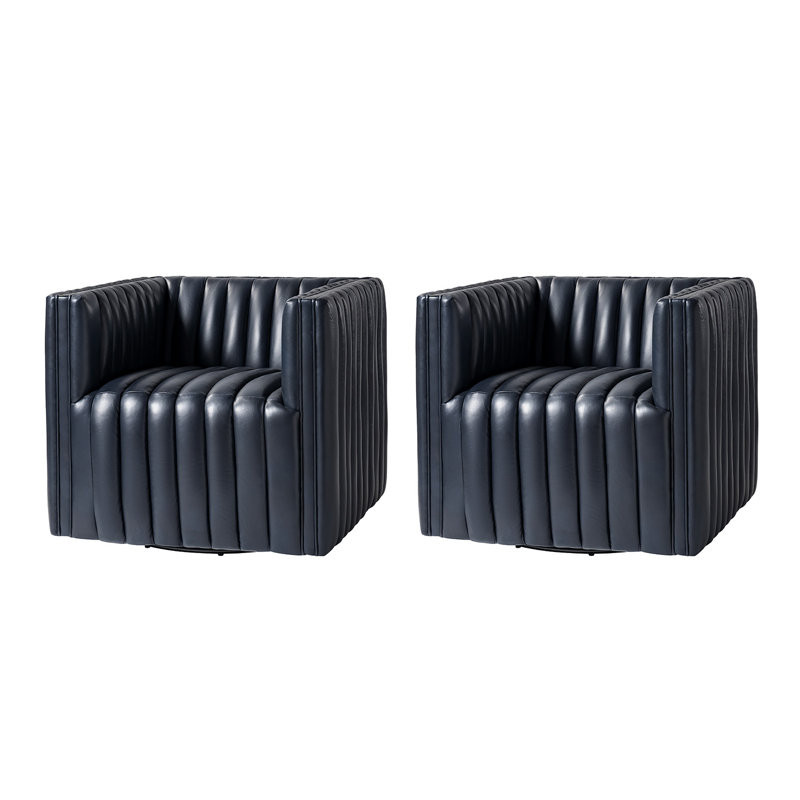 Chaise pivotante en cuir véritable Elisa, Marine