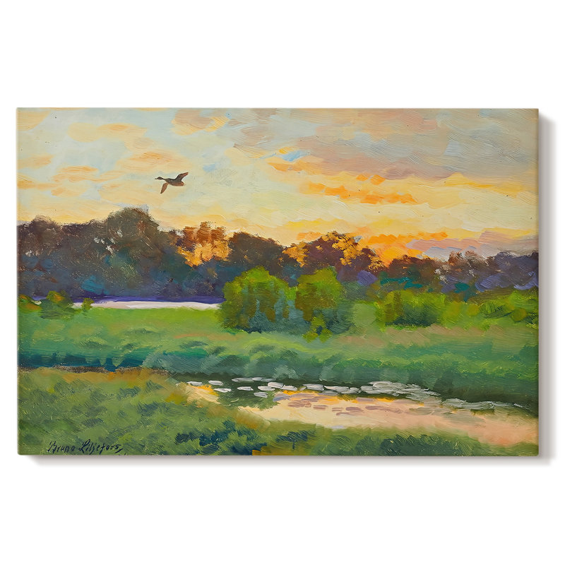 Canard volant au coucher du soleil-Bruno Liljefors-Toile tendue avec châssis-1894, 40x60
