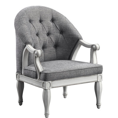 Gray Fabric Chair With Antique White Accents, Legs, Full Foam Cushion For Comfort And Chair, Material, Cushioning, Enhances Room Atmosphere