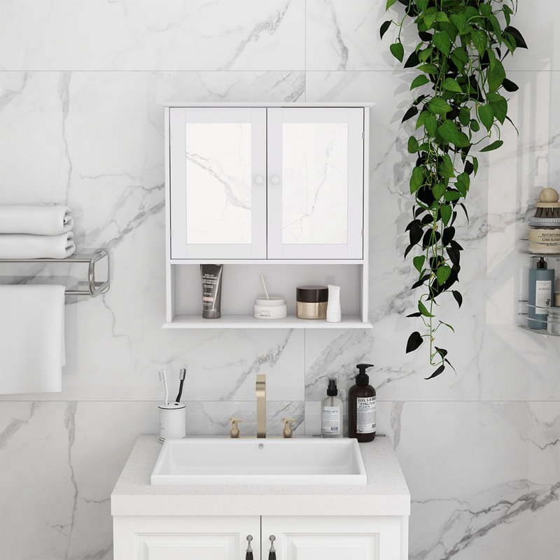 Armoire murale de salle de bain avec portes et tablettes à miroir Doule