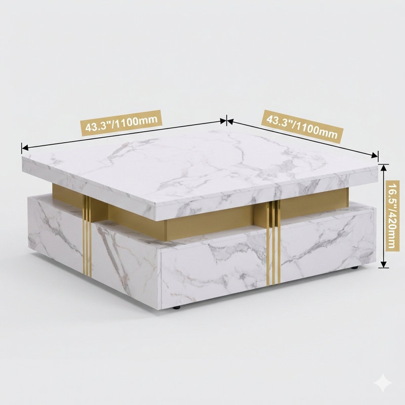 Table basse moderne carrée avec rangement à quatre tiroirs