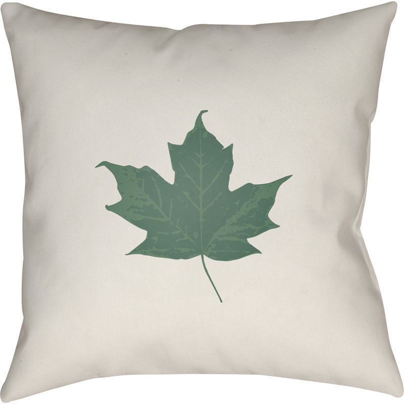 Maple Leaf Indoor/Outdoor Pillow, 20" H x 20" W x 4" D, White/Green