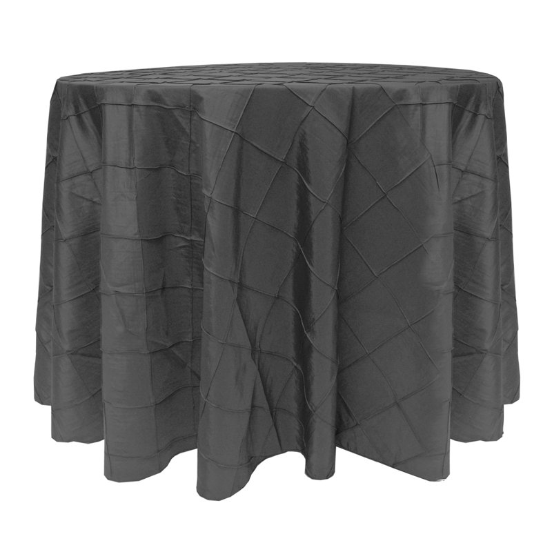 Ultimate Textile Embroidered Pintuck Taffeta Tablecloth, 96" Round, 2, Steel Gray
