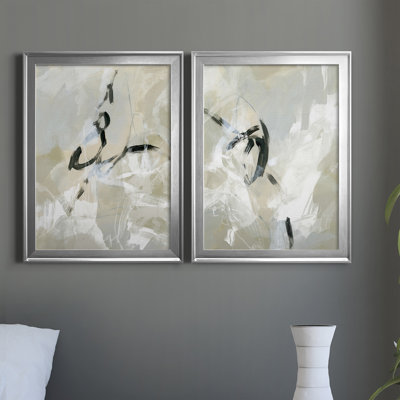 Scribble Veil I - ensemble de 2 peintures sur toile encadrées