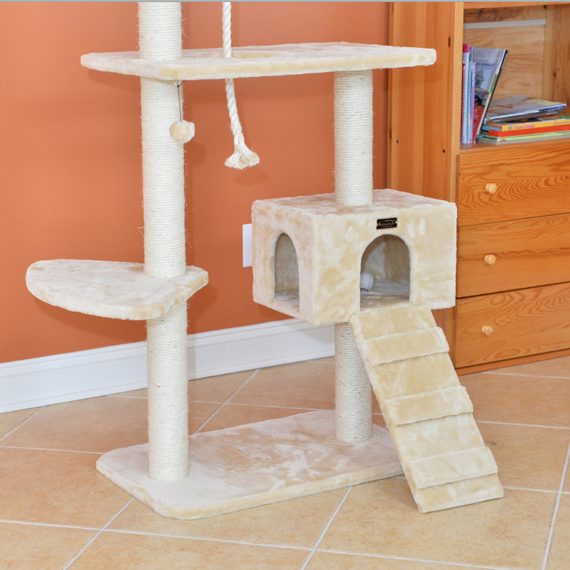 Beige Freestanding Sisal Cat Tree with Condo and Perches