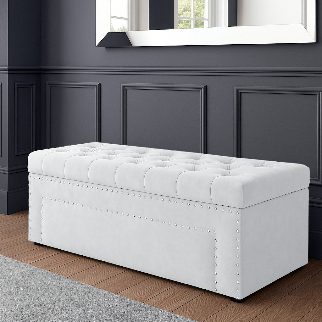R&M Furnishers Duke Ottoman Storage Box - Chesterfield Upholstered Blanket Box - Plush Velvet Ottoman Bench with Storage | Wayfair.co.uk