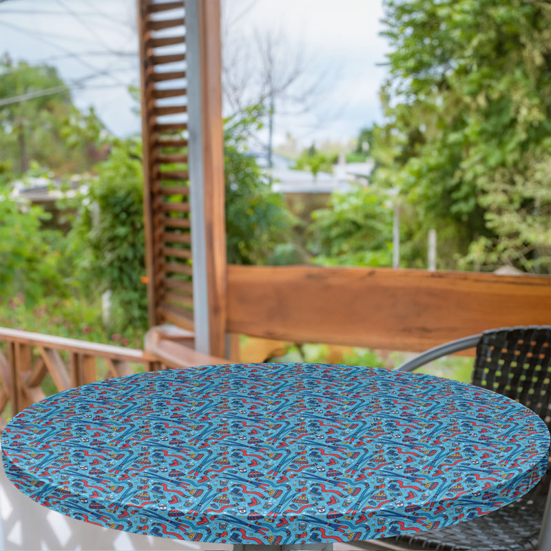 East Urban Home Ski Fitted Round Tablecloth Sky Blue Multicolor 112067, 51.97'' Round