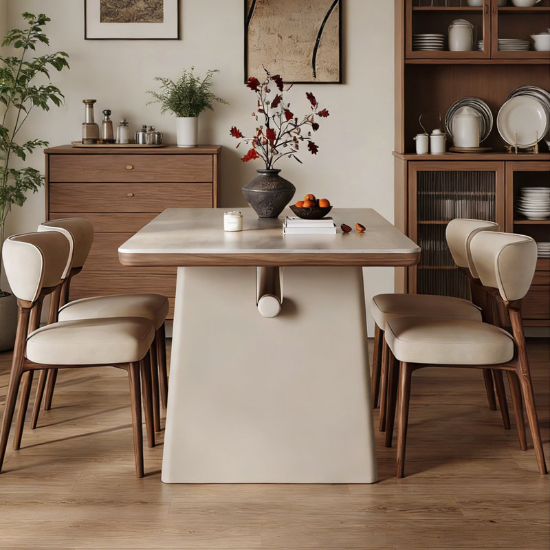 Table de salle à manger moderne française, 29,53 po H x 62,99 po L x 31,5 po D, Ensemble de 5 pièces : table, 4 chaises