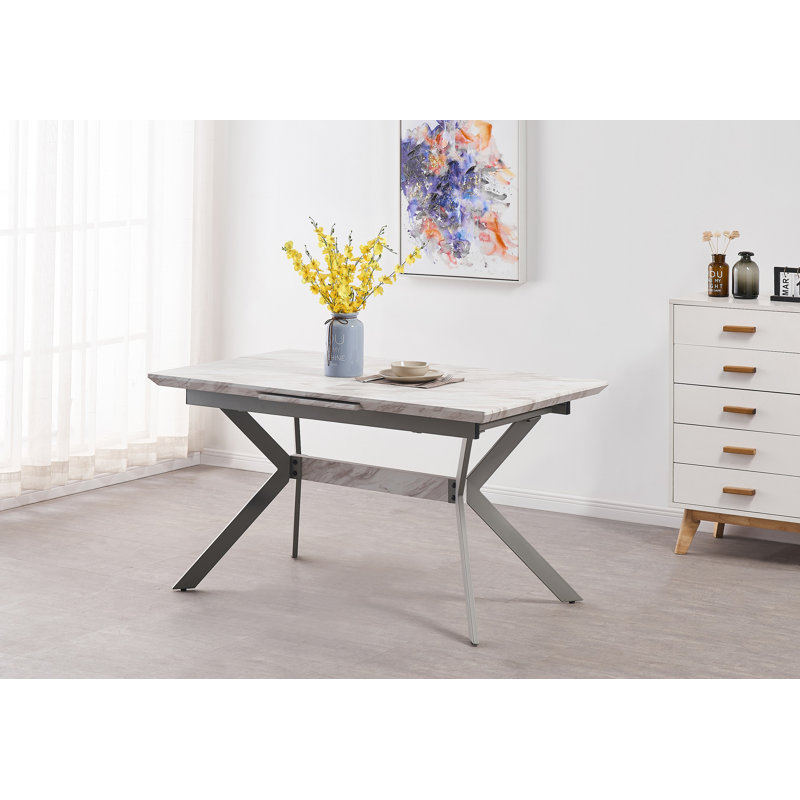Eatonton 4 Person Dining set - a Rectangular Extendable Dining Table with Metal Legs and a Set of 4 Faux Leather Dining Chairs for Dining Room - Modern Dining Table Set