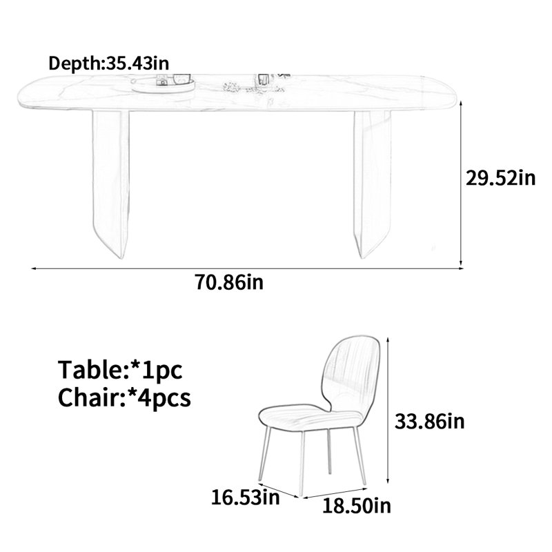 Table de salle à manger blanche, H 29,52 po x L 70,86 po x l 35,43 po