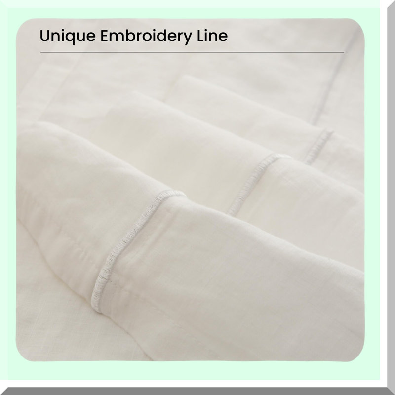 Embroidered Linen Dream Pillowcases - 100% French Flax, Pack of 2, Soft Breathable Washed Solid Color, Natural White, 20'' x 40''