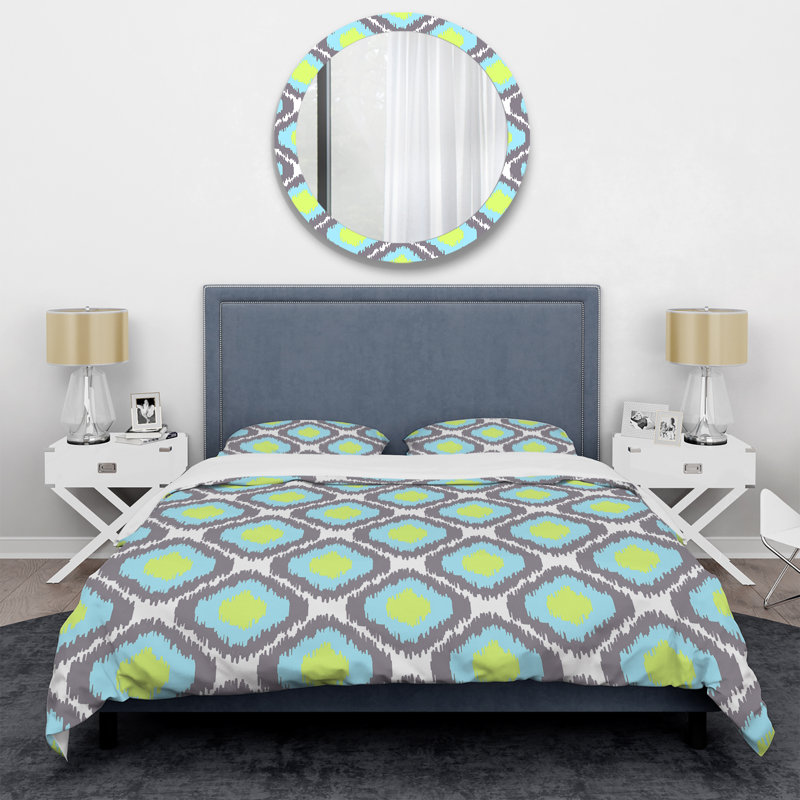 Ensemble de housse de couette à motif ikat gris et bleu, Housse de couette pour très grand lit et 2 très