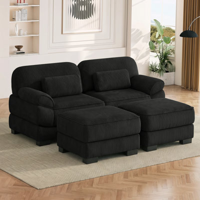 Canapé d'angle modulaire moderne en forme de U, canapé 2 places avec 2 poufs, coussins d'assise épais et confortables, pour salon, chambre ou appartement
