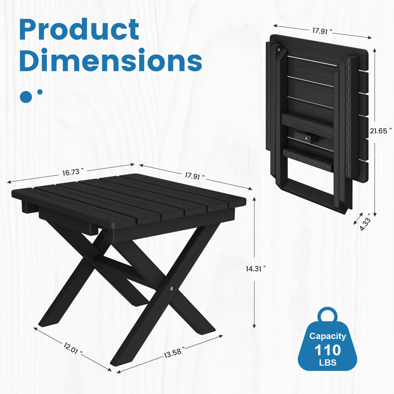 Kahn Rectangular HDPE Outdoor Folding Side Table, Black