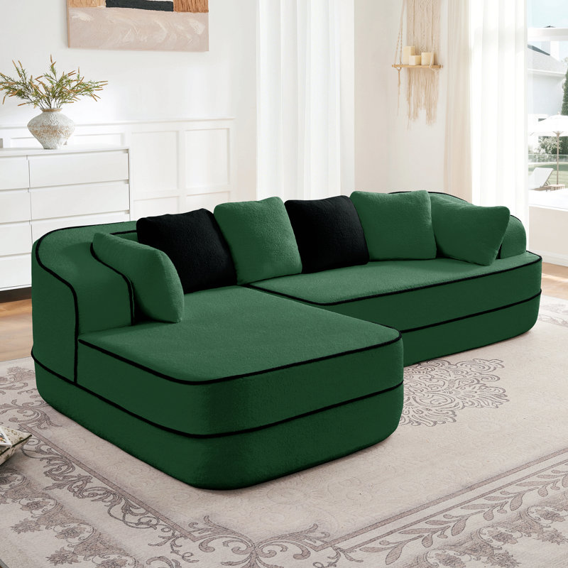 Canapé de 106 po en tissu éponge à densité élevée 32D sans assemblage, canapé moelleux et confortable avec méridienne en L, pour le salon