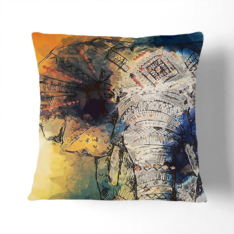 Indian Elephant Cushion with Filling, 55cm H x 55cm W x 20cm D, Stone