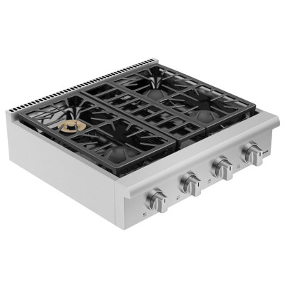 Empava 30 in. Pro-Style Professional Slide-in Natural Gas Rangetop, with 4 Deep Recessed Sealed Ultra High-Low Burners, Heavy Duty Continuous Grates in Stainless Steel