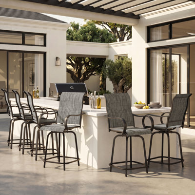 Outdoor Patio Swivel Bar Stool Set With Sling Fabric Seats And Powder-Coated Steel Frame (Set Of 6)