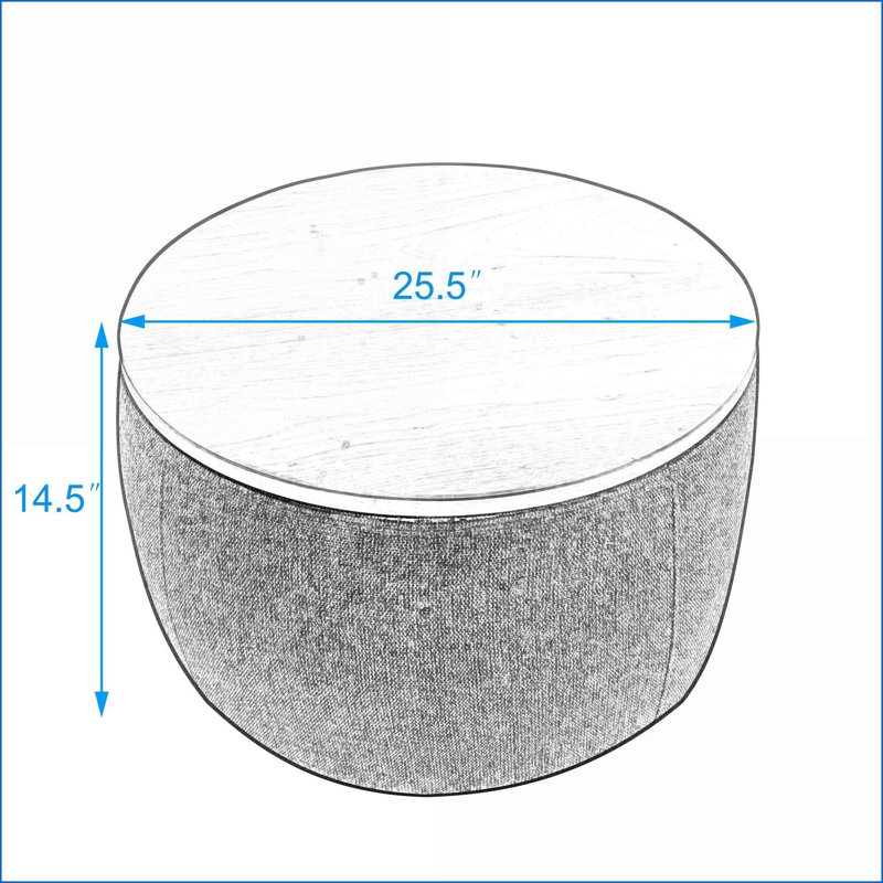 Ottoman with Storage, 2-in-1 End Table/Footstool, Light Gray Linen, 25.5x25.5x14.5" | Light Grey | MDF, Light Gray