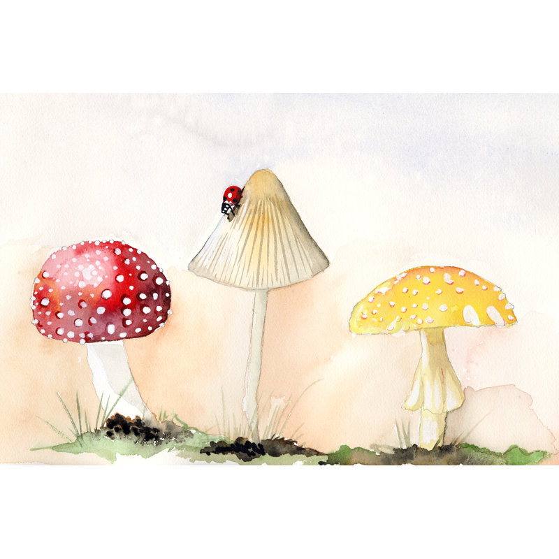 Faerie Mushrooms I by Alicia Ludwig - Painting, 30cm H x 46cm W, Black Floater Framed