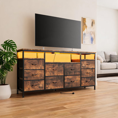 Meuble télé à 10 tiroirs pour téléviseur 65 70 et 75 pouces, commode de 63 po de largeur et rangement en tissu