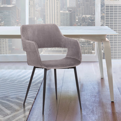 Bottlebrush Mid-Century Dining Accent Chair with Open Back in Fabric Upholstery, Steel, and Plywood