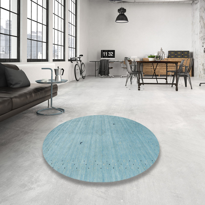 Tapis de zone bleu contemporain, Rond 4 pi