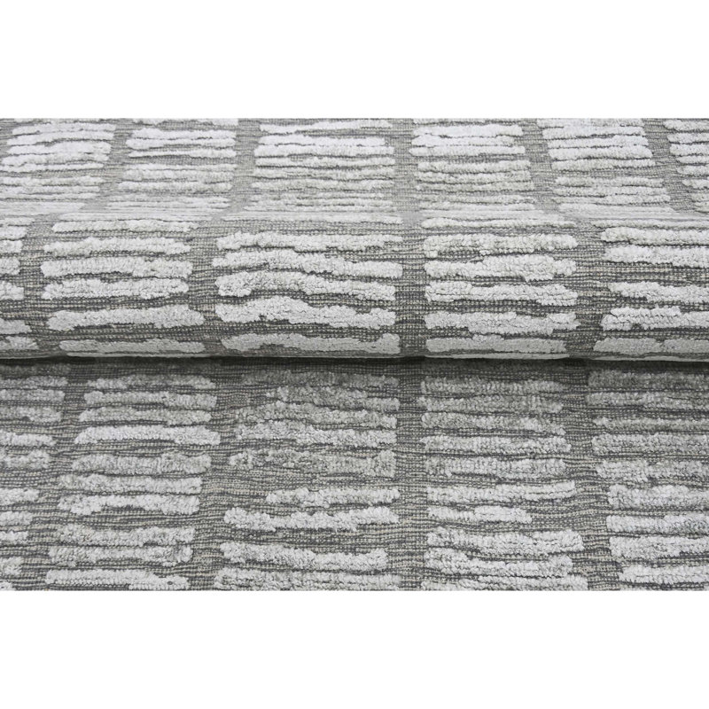 Tapis rectangulaire rayé en laine / viscose noué à la main en argent / gris, Rectangle 8 pi x 10 pi