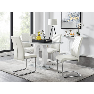 Scottsmoor Modern High Gloss & Glass Dining Table with 4 Luxury Faux Leather Chairs