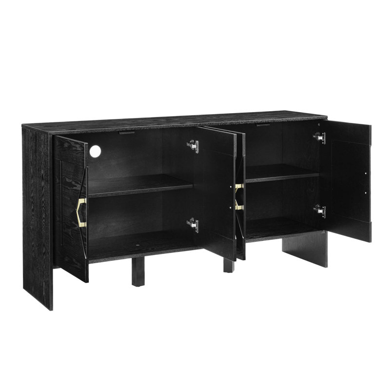 Buffet Mid-Century moderne avec rangement, idéal pour plusieurs espaces, avec motifs géométriques et tablettes réglables