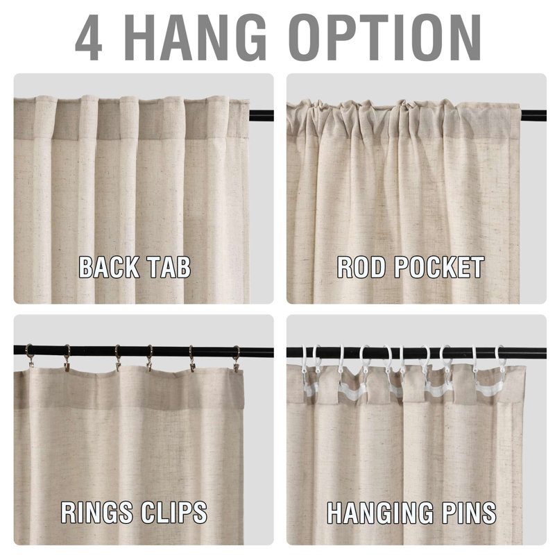Linen Curtain for Bedroom/Living Room Back Tab Loop Pocket Linen Fabric Curtain Drapes Soft Rich Material Privacy Drape Panels for Farmhouse, 2 Panels