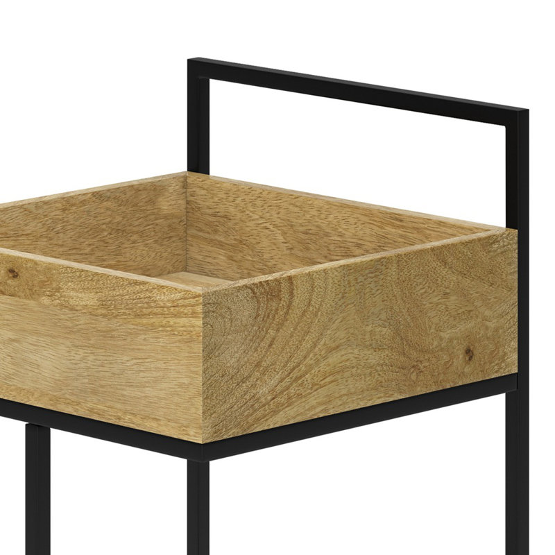 Natural Mango Wood and Black Metal Industrial Bar Cart with Storage