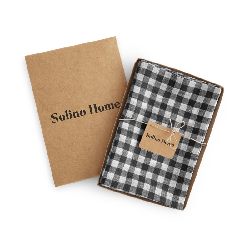 Gingham Check - 100% Pure Linen Dinner Napkins, Black
