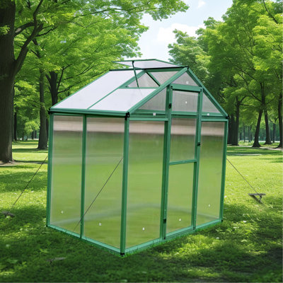 Serre résistante au vent de 6 pi x 4 pi - Aluminium robuste avec panneaux en polycarbonate toutes saisons pour la cour extérieure, cadre de drainage protégé et spacieux