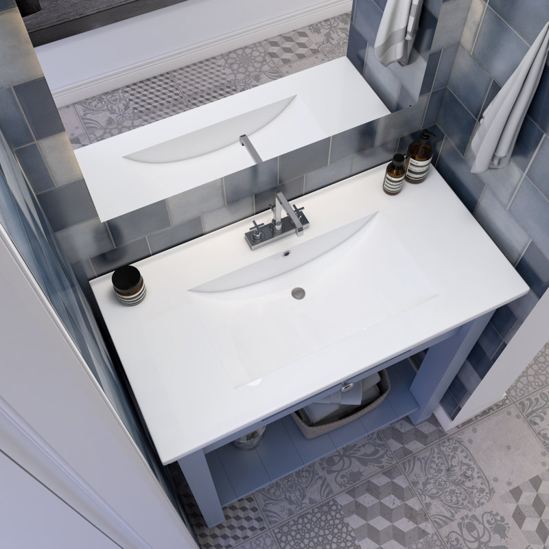 36'' White Ceramic Drop-In Bathroom Vanity Top Sink