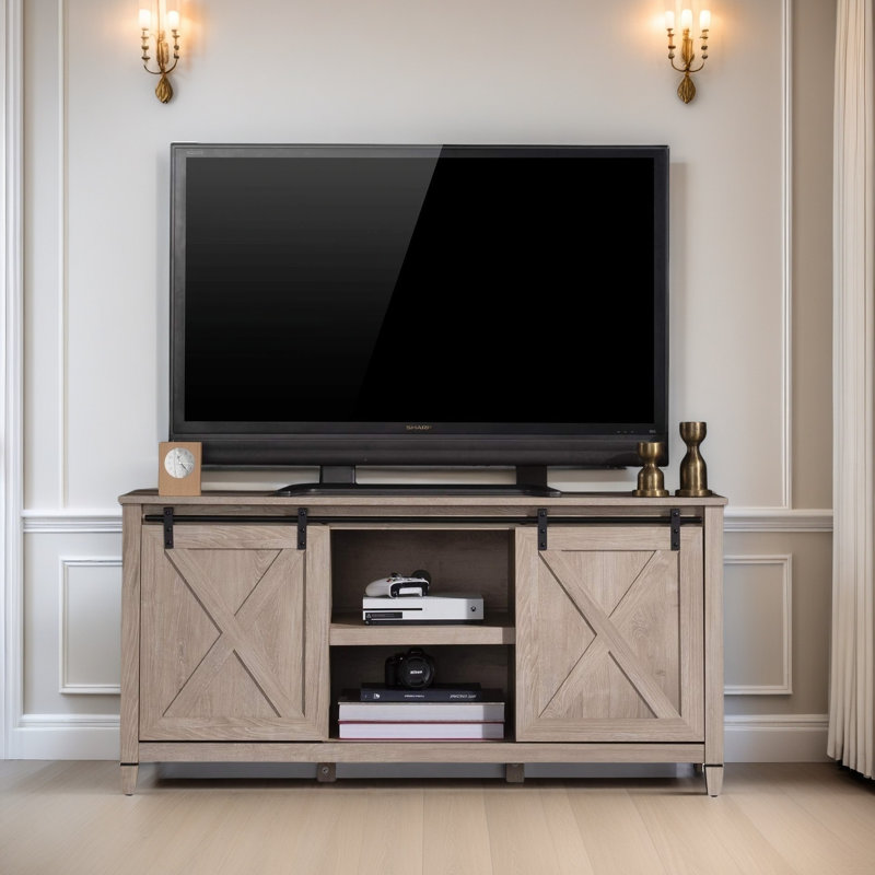 Meuble télé avec portes de grange coulissantes pour téléviseur de 65 po ou moins Tigan
