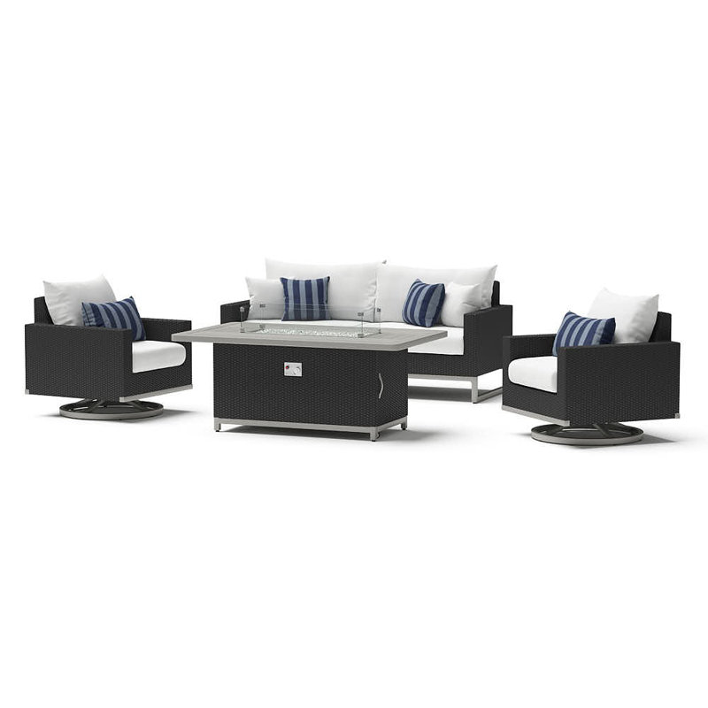 Milo Motion 4 Piece Rattan Sunbrella Sofa Set with Cushions, Brown, Maxim Beige Sunbrella®