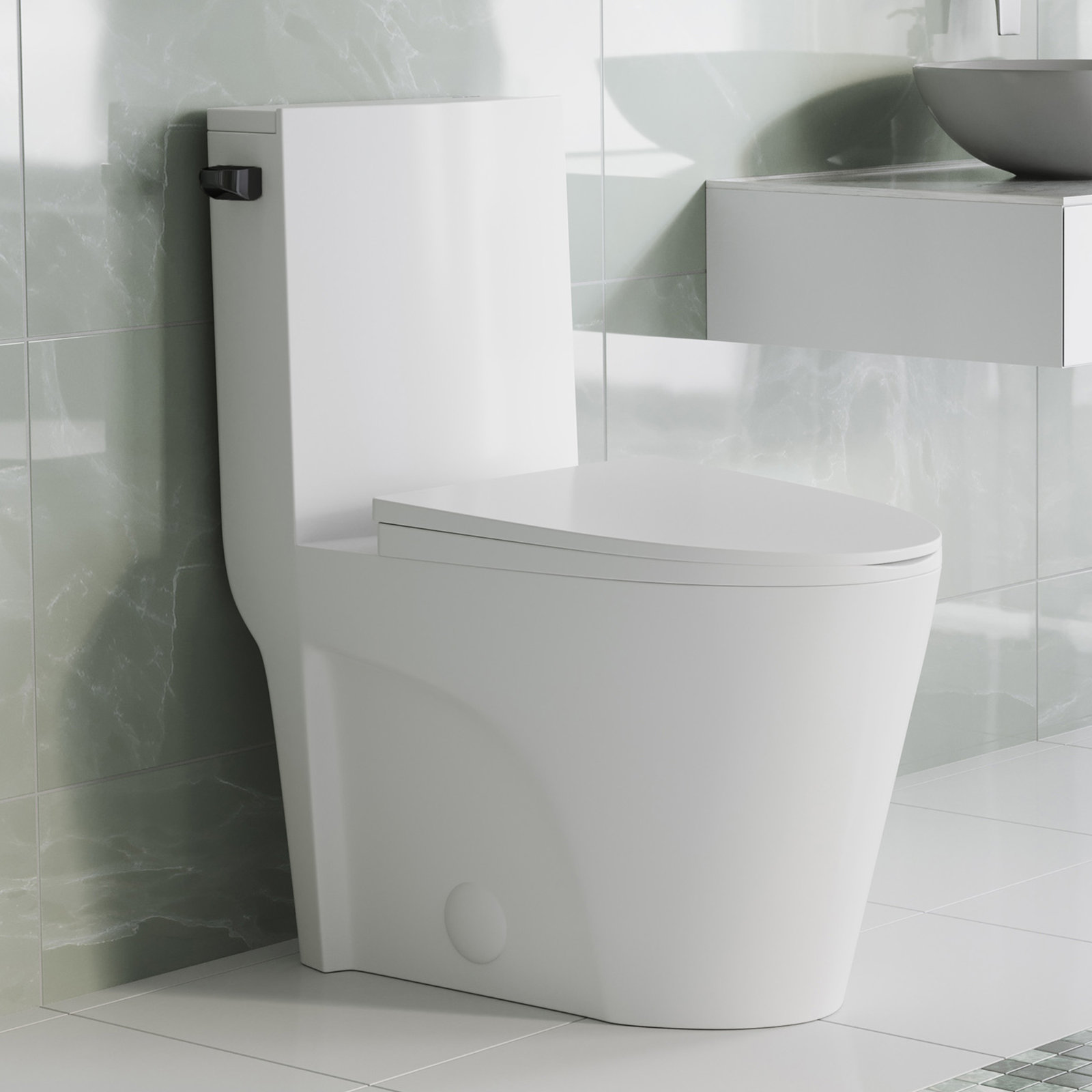 St. Tropez One Piece Elongated Toilet Dual Vortex Flush 1.6 GPF, Glossy White, Left, 12"