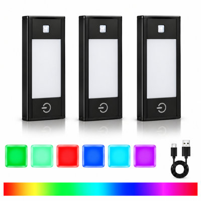 Veilleuse V4light RVB à capteur de mouvement, 6 lumières d'escalier rechargeables à 6 couleurs, lumière de bibliothèque magnétique à DEL avec arrêt automatique, commande tactile, pour couloir, escalier, vitrine (paquet de 3)
