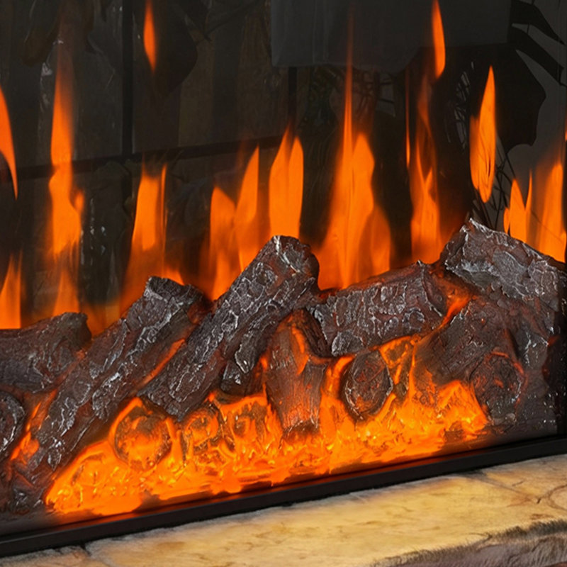 Black Electric Fireplace With 3-Level Heating, 12 Flame Colors And Timer Function