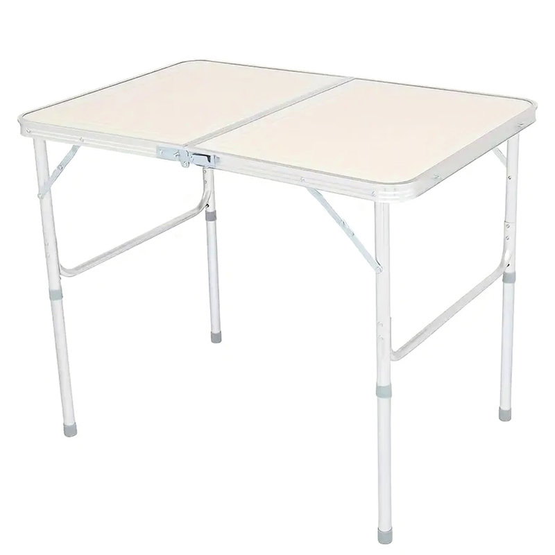 Table de camping pliante légère pour l'extérieur - Aluminium avec 3 hauteurs réglables, plateau supérieur, poignée fixe pour un transport facile, surface de barbecue idéale beige + gris argenté, transport, pique-nique adapté