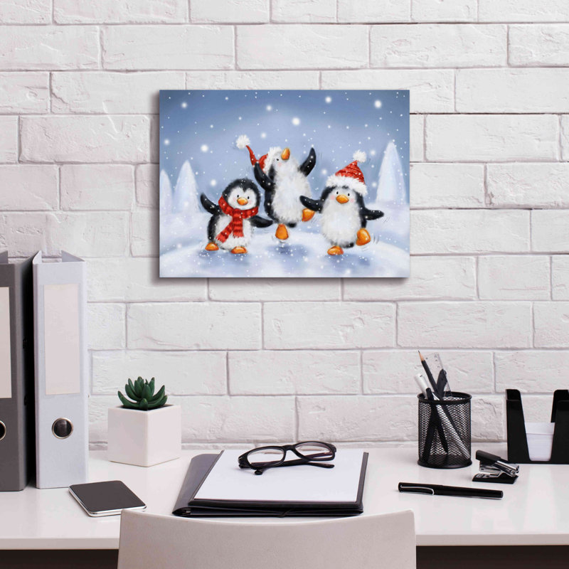 «Three Penguins» par Makiko, art mural sur toile, H 12 po x l 16 po x P 0,75 po