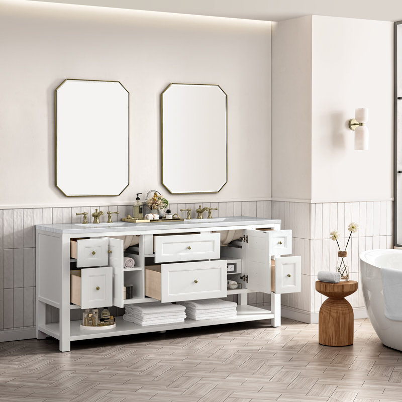 Breckenridge 72'' W Double Vanity, Bright White, Carrara White, 8" Widespread