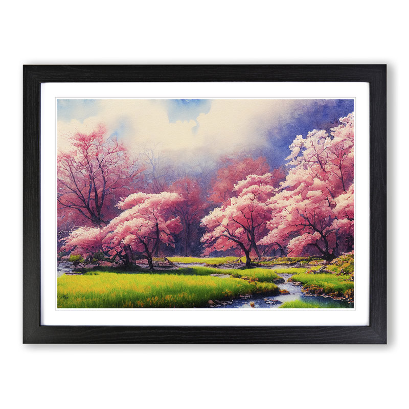 Spring Forest Watercolour Vol.3 - Single Picture Frame Print, Black, 34cm H x 46cm W x 2cm D